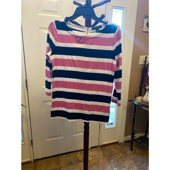 Ralph Lauren Tops - Ralph Lauren pink black & white striped top size L